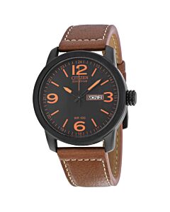 Men's Eco-Drive Brown Leather Black Dial