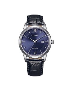 Men's Eco-Drive Leather Blue Dial Watch
