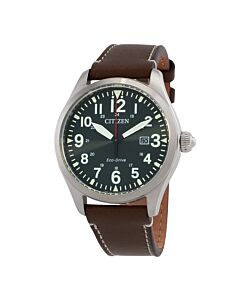 Men's Eco-Drive Leather Green Dial Watch