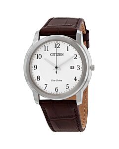 Men's Eco-Drive Leather Silver Dial Watch