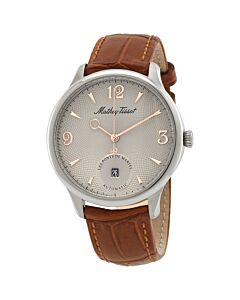 Men's Edmond Auto Havana Genuine Leather Silver-tone Dial Watch
