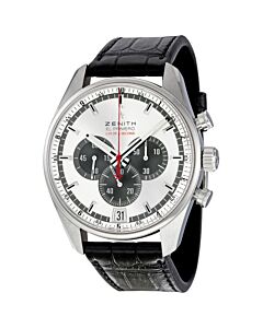 Men's El Primero Striking 10th Chronograph (Crocodile) Leather Silver Sunray Dial Watch