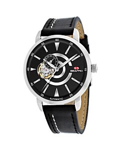 Men's Elliptic Leather Black Dial Watch
