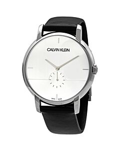 Men's Established Leather Silver-tone Dial Watch