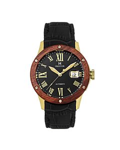 Men's Everest Genuine Leather Black Dial Watch