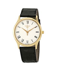 Men's T-Gold Leather Silver Opalin Dial