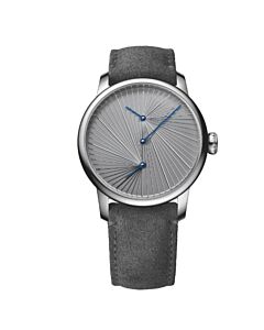 Men's Excellence Leather Silver-tone Dial Watch