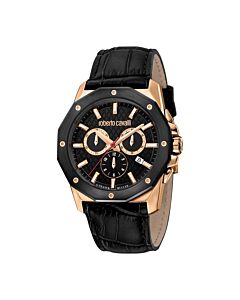 Men's Fashion Watch Chronograph Leather Black Dial Watch