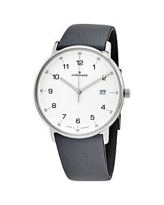 Men's Form Leather Matte White Dial Watch