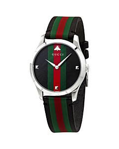Men's G-Timeless Leather Black, Red, Green Dial Watch