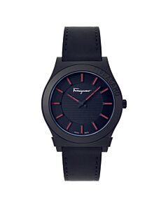 Men's Gancini Leather Black Dial Watch