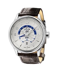 Men's Giromondo Leather Silver-tone Dial Watch