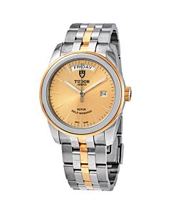 Men's Glamour Date Day Stainless Steel with 18kt Yellow Gold Links Champagne Dial Watch
