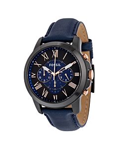 Men's Grant Chronograph Leather Black and Blue Dial