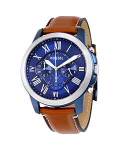 Men's Grant Chronograph Light Brown Leather Blue Dial
