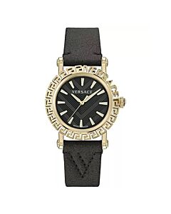Men's Greca Glam Leather Black Dial Watch