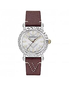 Men's Greca Glam Leather White Dial Watch