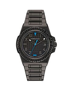 Men's Greca Reaction Stainless Steel Black Dial Watch