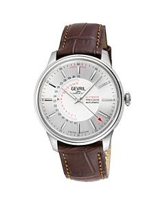 Men's Guggenheim Leather Silver-tone Dial Watch