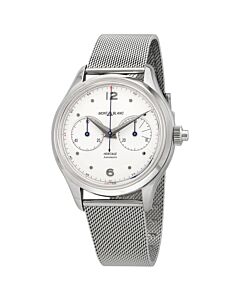 Men's Heritage Monopusher Chronograph Stainless Steel Mesh Silver Dial Watch