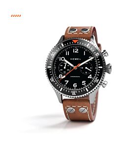 Men's HF Chronograph Genuine Leather Black Dial Watch