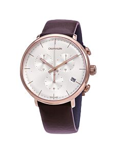 Men's High Noon Chronograph Leather Silver Dial Watch