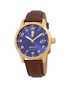 Men's I-Force Dark Brown Genuine Leather Blue Dial 18K Gold Plated SS