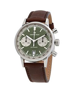 Men's Intra-Matic Chronograph Leather Green Dial Watch