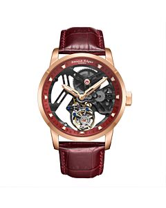 Men's Intricacy Leather Transparent Dial Watch