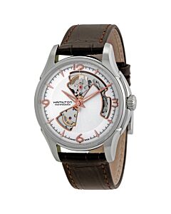 Men's Jazzmaster Brown Leather Silver Cut-Out Dial