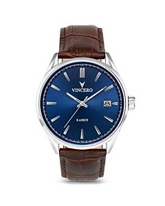 Men's Kairos Genuine Leather Blue Dial Watch