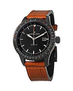 Men's Khaki Aviation Leather Black Dial Watch