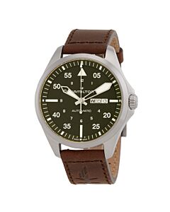 Men's Khaki Aviation Leather Olive Dial Watch