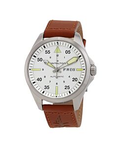Men's Khaki Aviation Leather Silver Dial Watch