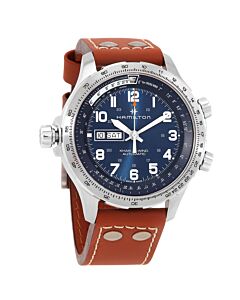 Men's Khaki Aviation X-Wind Leather Blue Dial Watch