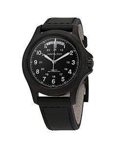 Men's Khaki Field King Leather Black Dial Watch