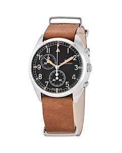 Men's Khaki Pilot Pioneer Chronograph Leather Black Dial Watch