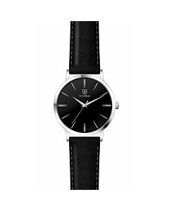 Men's Leather Black Dial Watch