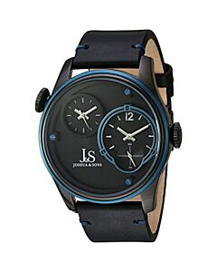Men's Leather Black (Dual Time) Dial Watch