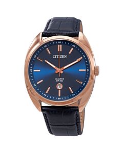 Men's Leather Blue Dial Watch