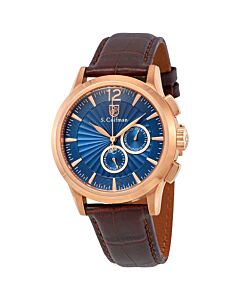 Men's Leather Blue Dial Watch