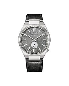 Men's Leather Gray Dial Watch