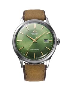 Men's Leather Green Dial Watch