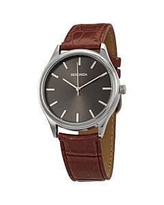 Men's Leather Grey Dial Watch