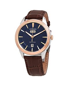 Men's Leather Navy Dial Watch