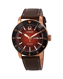 Men's Leather Orange Dial Watch