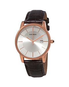 Mens-Leather-Silver-Dial-Watch