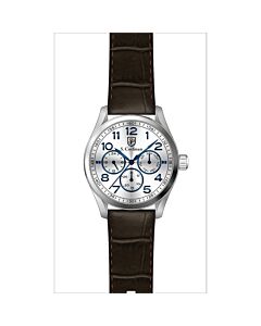 Men's Leather Silver-tone Dial Watch