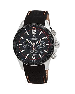 Men's Lincoln Leather Chronograph Leather Black Dial Watch