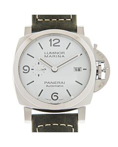Mens-Luminor-Leather-White-Dial-Watch